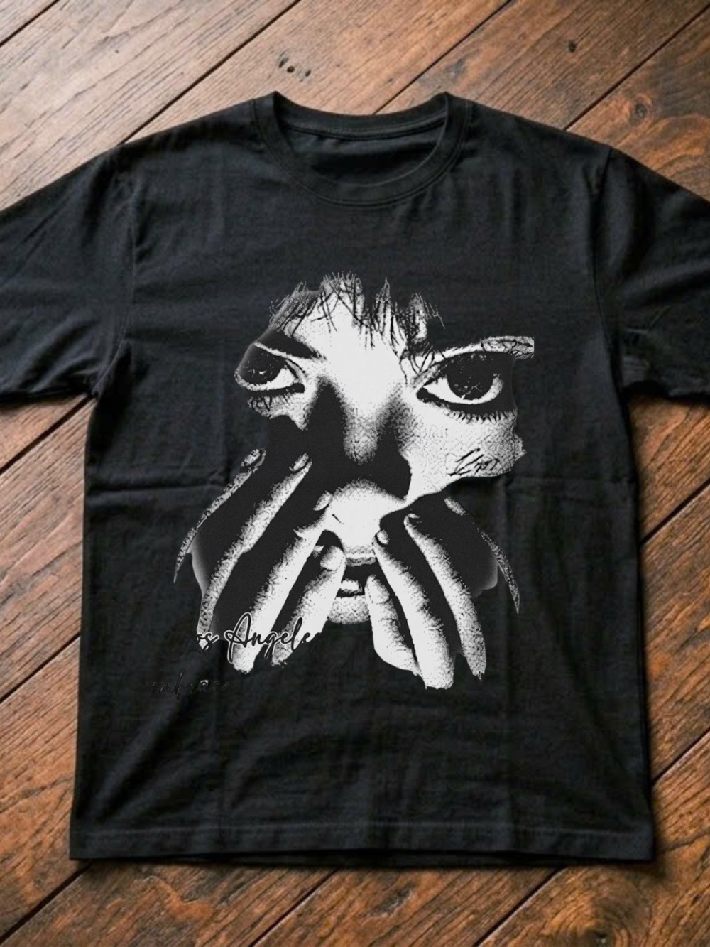 Gildan Black Tee with White Portrait Graphic